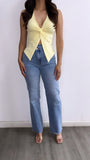 Benavides High Rise Crossover Straight Leg Jeans- Medium Wash
