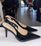 Sleek Flirtation Sling Back Heels- Black