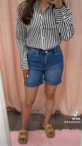 Gwen Striped Oversized Button Down Top- Black/White