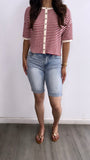 Bailey Striped Button Down Cardigan Top- Red/Cream