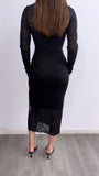 Midnight Dance Lace Midi Dress- Black