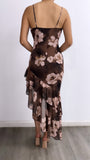 Best Of Me Floral Ruffle Midi Dress- Brown