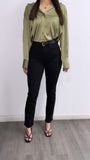 Grecy Satin Button Down Top- Olive