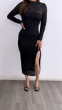 Midnight Dance Lace Midi Dress- Black