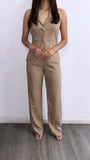 By The Coast Halter Linen Top- Mocha