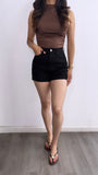 Lalo High Rise Distressed Denim Mom Shorts- Black
