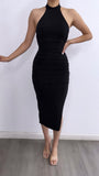 Take A Chance Halter Midi Dress- Black