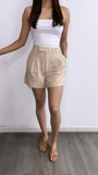 Puerto Nuevo High Rise Linen Shorts- Beige