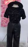 Make It Shimmer Sequins Top- Black