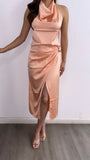 Cocktail Hour Satin Midi Skirt-Peach