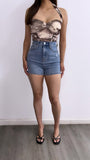 Cely Mesh Halter Top- Brown