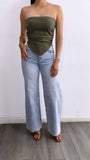 Kels Pin Striped Tube Top- Olive/White