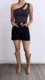 Isaac High Rise Mom Denim Shorts- Black