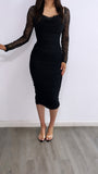 Send You Roses Mesh Midi Dress- Black