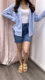 Gwen Striped Oversized Button Down Top- Blue/White