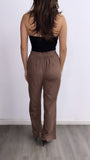 Adiel High Waisted Suede Pants- Soft Brown