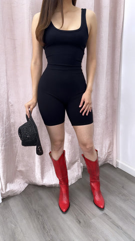 SNATCHED Ribbed Unitard/Romper- Black