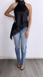 To The Good Nights Halter Satin Lace Top- Black