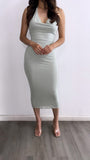 Dance The Night Halter Mesh Midi Dress- Sage