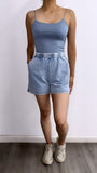 Set n Go Acid Wash Jogger Shorts- Light Blue Denim