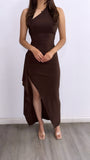 Dark Till Daylight Assymetrical Maxi Dress- Chocolate