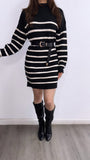 Favorite Season Oversized Striped Sweater Dress- Black/White