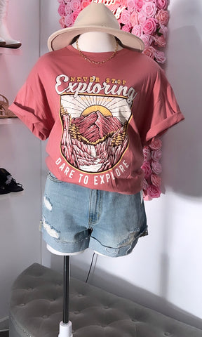 "Never Stop Exploring" Oversized Graphic Tee- Mauve
