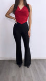 Let's Shine High Rise Glitter Flare Pants- Black