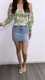 Oliviette Floral Smocked Long Sleeve Top- Green
