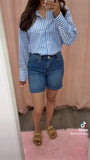 Gwen Striped Oversized Button Down Top- Blue/White
