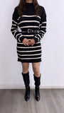 Favorite Season Oversized Striped Sweater Dress- Black/White