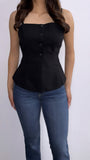 Leslie Front Slit Button Down Top- Black