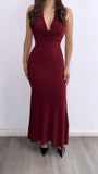 Holiday Spirit Mesh Halter Maxi Dress- Burgandy