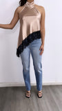 To The Good Nights Lace Halter Satin Top- Mocha