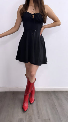 Festival Season Corset Flowy Mini Dress- Black