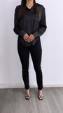 Grecy Satin Button Down Top- Black