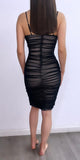 Double Take Ruched Mesh Dress- Black/Nude