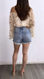 Jesus Mid Rise Denim Shorts- Medium Wash