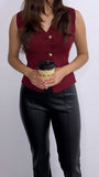 Arlene Thick Ribbed Button Down Top-Burgandy
