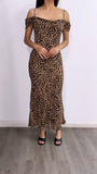 Got Me Twisted Off Shoulder Maxi Dress- Leopard