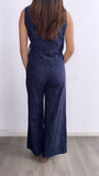 Between The Lines Flowy Pant Set- Navy/White