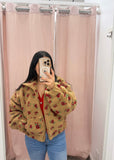 Helena Oversized Floral Sherpa Jacket- Camel