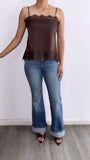 Mirna Satin Lace Top- Brown