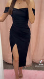 One Last Dance Off Shoulder Midi Dress- Black