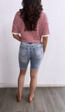 Bailey Striped Button Down Cardigan Top- Red/Cream