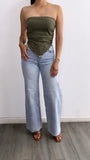 Kels Pin Striped Tube Top- Olive/White