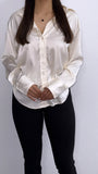 Grecy Satin Button Down Top- Ivory
