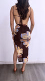 Sun Kissed Tropical Floral Midi Dress- Brown Multi