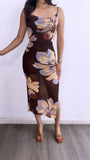 Sun Kissed Tropical Floral Midi Dress- Brown Multi