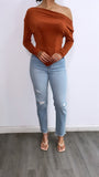 Lilia Long Sleeve Top- Rust